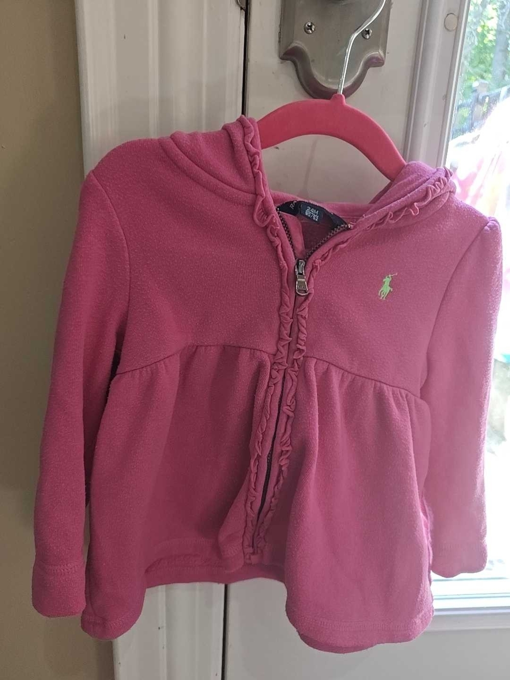 Ralph Lauren Hot Pink Hooded Fleece Zip Jacket with Pony Logo